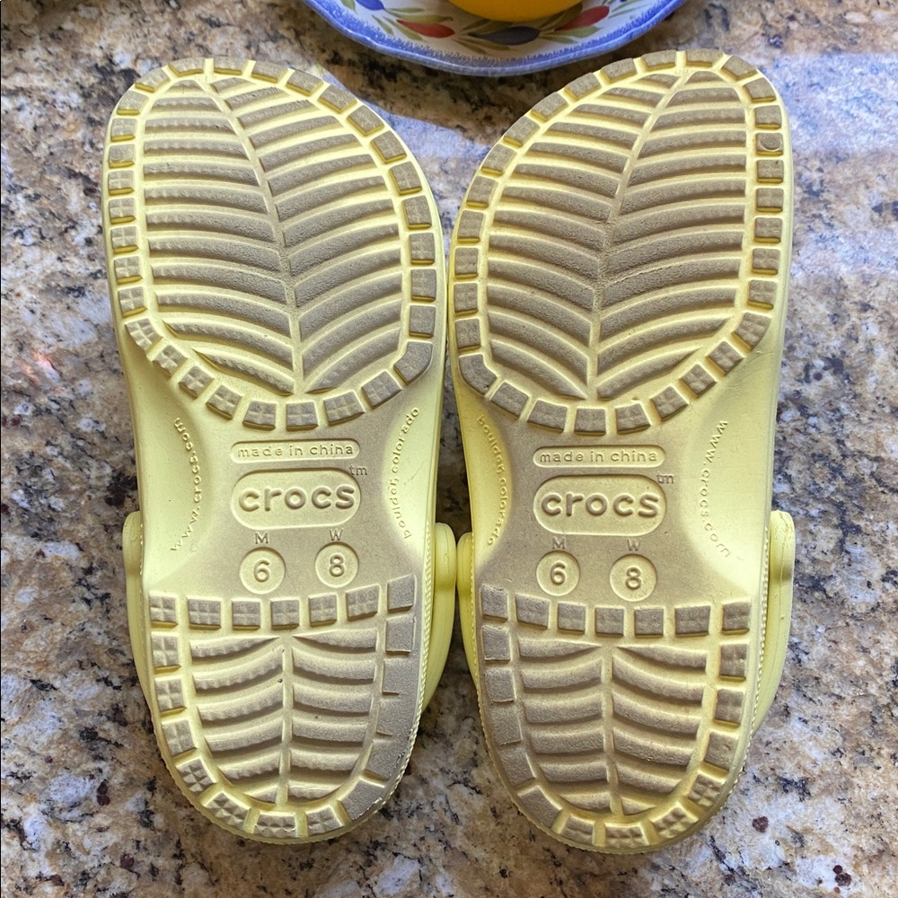 Lemon Yellow Crocs in clean condition, Women’s size 8, Men’s - 6. Wear on soles. - Picture 3 of 6